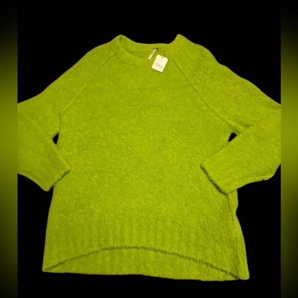 Free People | FP Teddy Tunic Sweater | Lime Green Oversize Slouchy Sweater NWT - Picture 4 of 9